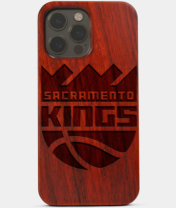 Carved Wood Sacramento Kings iPhone 13 Pro Max Case | Custom Sacramento Kings Gift, Birthday Gift | Personalized Mahogany Wood Cover, Gifts For Him, Monogrammed Gift For Fan | by Engraved In Nature