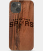 Carved Wood San Antonio Spurs iPhone 13 Case | Custom San Antonio Spurs Gift, Birthday Gift | Personalized Mahogany Wood Cover, Gifts For Him, Monogrammed Gift For Fan | by Engraved In Nature