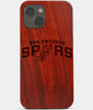 Carved Wood San Antonio Spurs iPhone 13 Mini Case | Custom San Antonio Spurs Gift, Birthday Gift | Personalized Mahogany Wood Cover, Gifts For Him, Monogrammed Gift For Fan | by Engraved In Nature