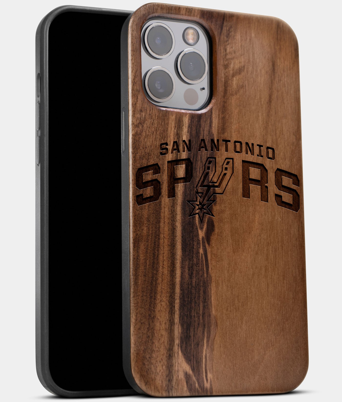Best Wood San Antonio Spurs iPhone 13 Pro Case | Custom San Antonio Spurs Gift | Walnut Wood Cover - Engraved In Nature