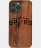 Carved Wood San Antonio Spurs iPhone 13 Pro Case | Custom San Antonio Spurs Gift, Birthday Gift | Personalized Mahogany Wood Cover, Gifts For Him, Monogrammed Gift For Fan | by Engraved In Nature