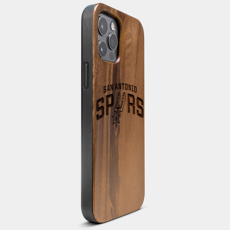 Best Wood San Antonio Spurs iPhone 13 Pro Max Case | Custom San Antonio Spurs Gift | Walnut Wood Cover - Engraved In Nature