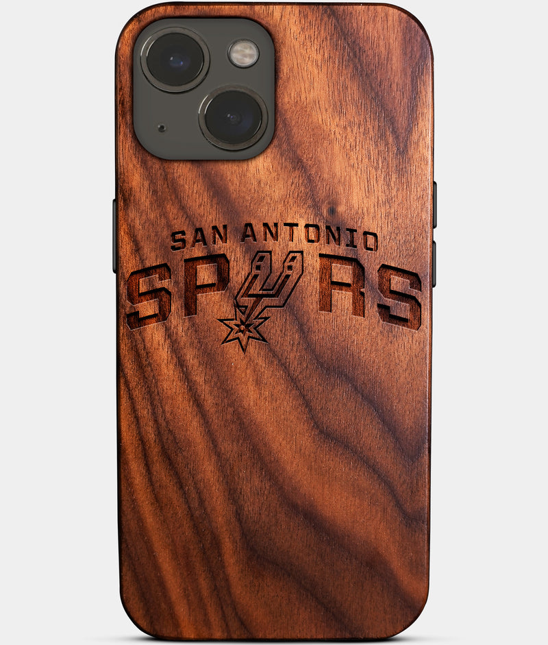 Eco-friendly San Antonio Spurs iPhone 14 Case - Carved Wood Custom San Antonio Spurs Gift For Him - Monogrammed Personalized iPhone 14 Cover By Engraved In Nature