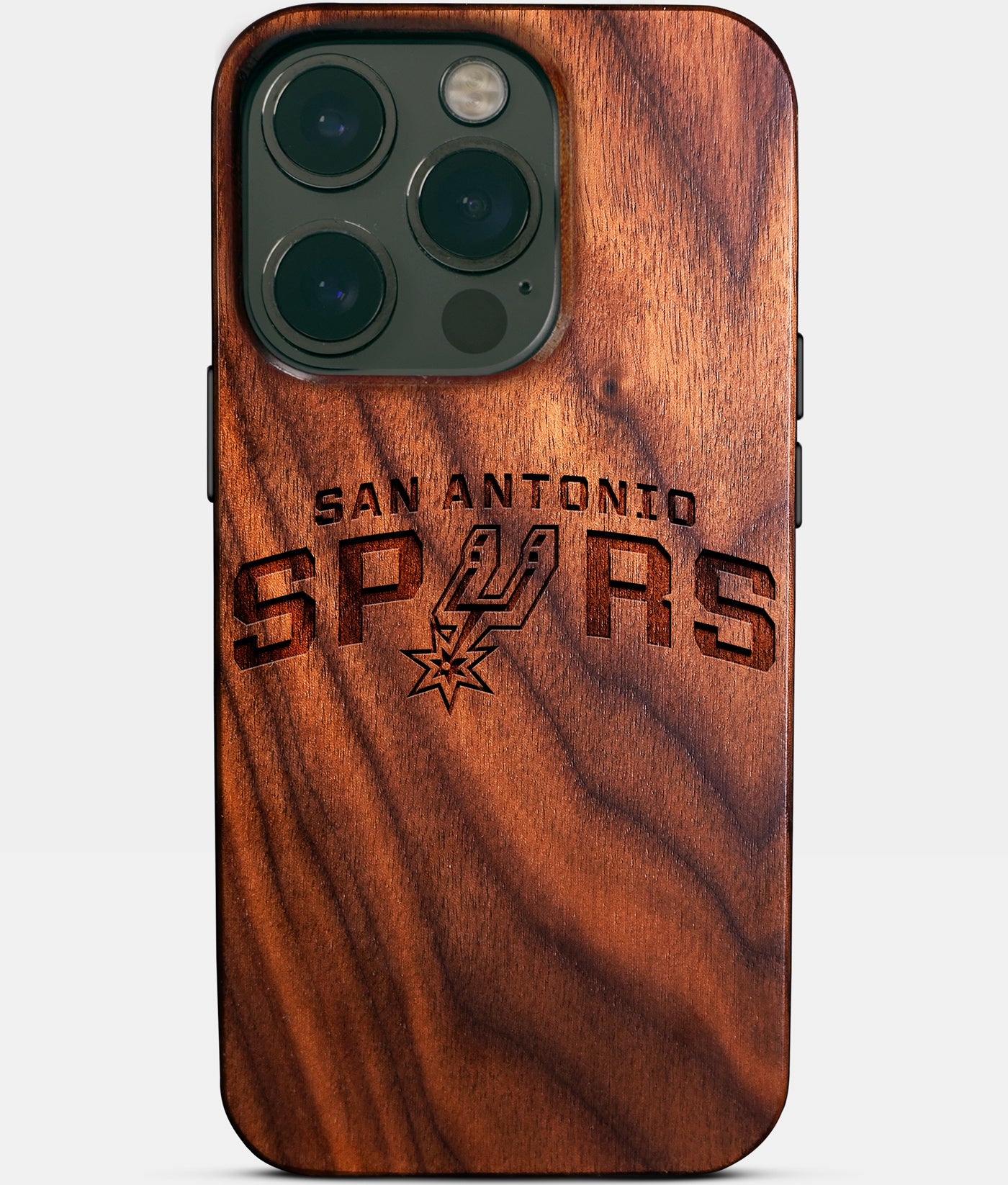 Eco-friendly San Antonio Spurs iPhone 14 Pro Case - Carved Wood Custom San Antonio Spurs Gift For Him - Monogrammed Personalized iPhone 14 Pro Cover By Engraved In Nature