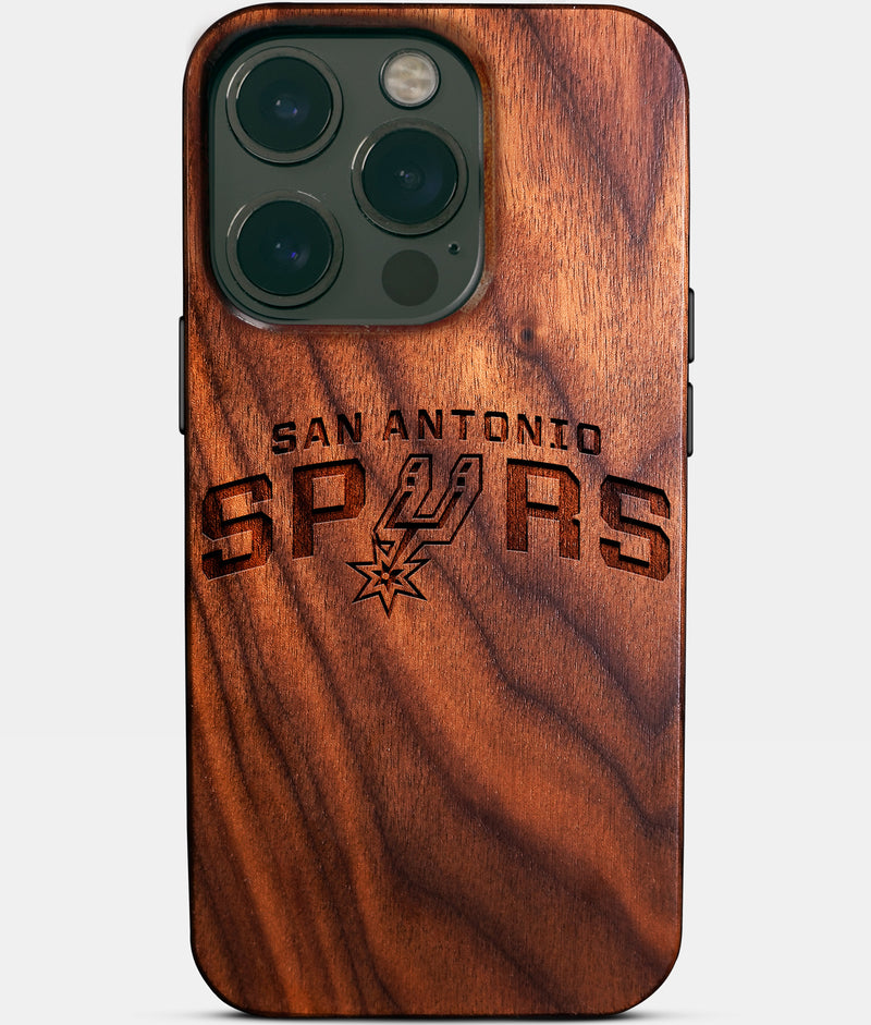 Eco-friendly San Antonio Spurs iPhone 14 Pro Case - Carved Wood Custom San Antonio Spurs Gift For Him - Monogrammed Personalized iPhone 14 Pro Cover By Engraved In Nature