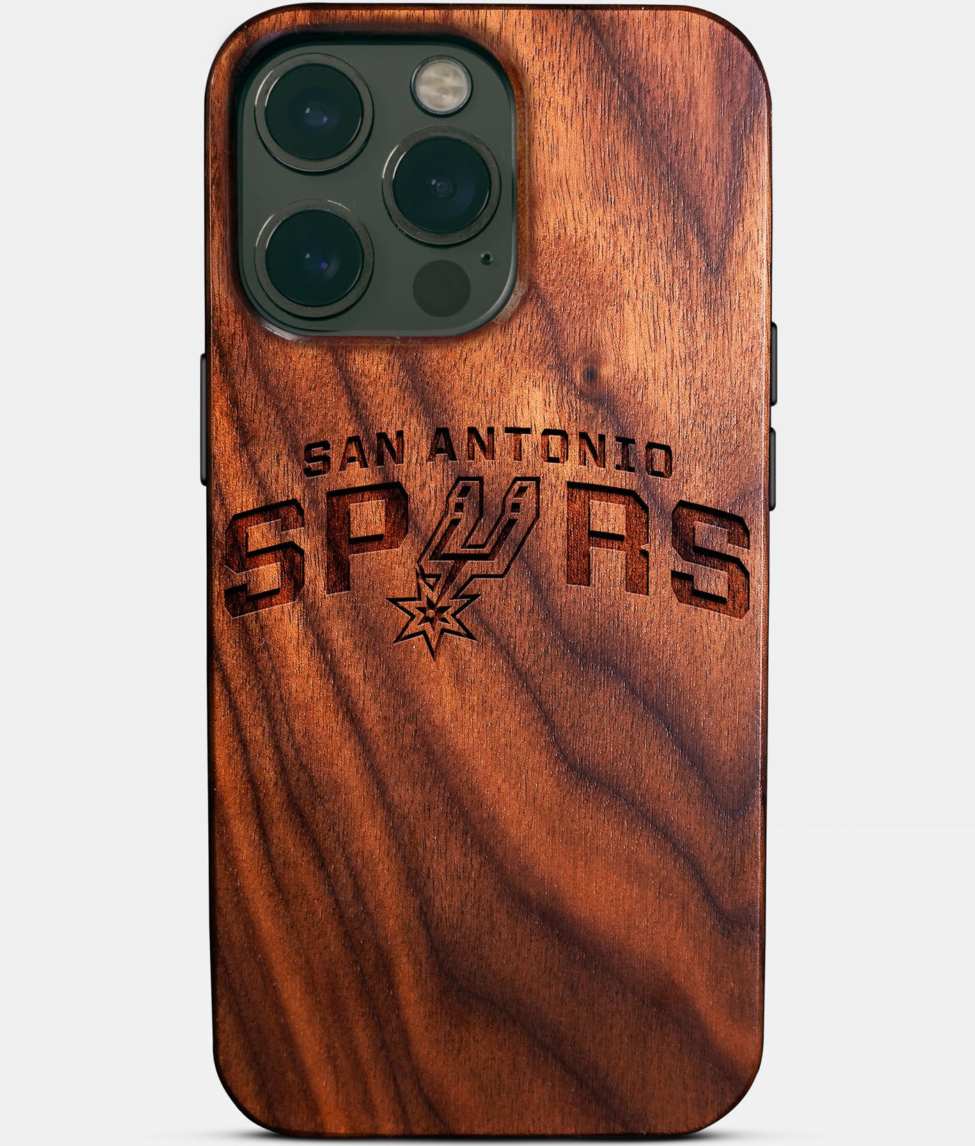 Eco-friendly San Antonio Spurs iPhone 14 Pro Max Case - Carved Wood Custom San Antonio Spurs Gift For Him - Monogrammed Personalized iPhone 14 Pro Max Cover By Engraved In Nature