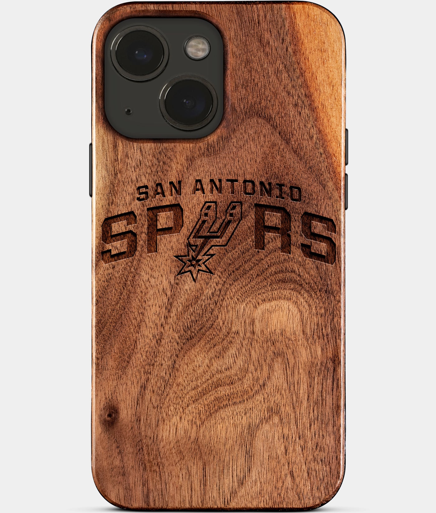 Eco-friendly San Antonio Spurs iPhone 15 Plus Case - Carved Wood Custom San Antonio Spurs Gift For Him - Monogrammed Personalized iPhone 15 Plus Cover By Engraved In Nature