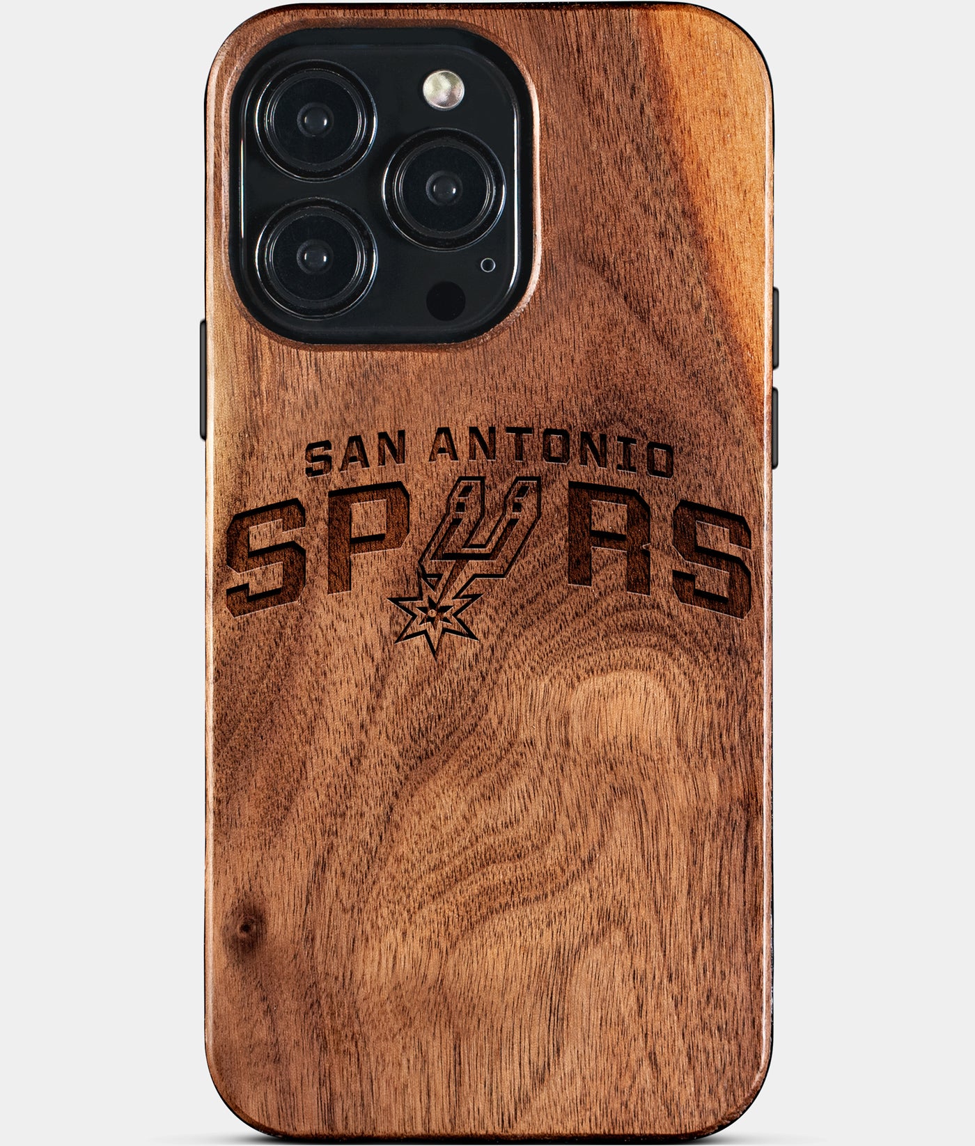 Eco-friendly San Antonio Spurs iPhone 15 Pro Max Case - Carved Wood Custom San Antonio Spurs Gift For Him - Monogrammed Personalized iPhone 15 Pro Max Cover By Engraved In Nature