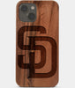Carved Wood San Diego Padres iPhone 13 Case | Custom SD Padres Gift, Birthday Gift | Personalized Mahogany Wood Cover, Gifts For Him, Monogrammed Gift For Fan | by Engraved In Nature
