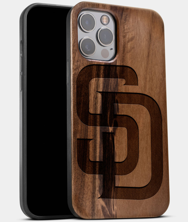 Best Wood San Diego Padres iPhone 13 Pro Case | Custom SD Padres Gift | Walnut Wood Cover - Engraved In Nature