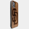 Best Wood San Diego Padres iPhone 13 Pro Case | Custom SD Padres Gift | Walnut Wood Cover - Engraved In Nature