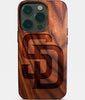 Eco-friendly San Diego Padres iPhone 14 Pro Case - Carved Wood Custom San Diego Padres Gift For Him - Monogrammed Personalized iPhone 14 Pro Cover By Engraved In Nature