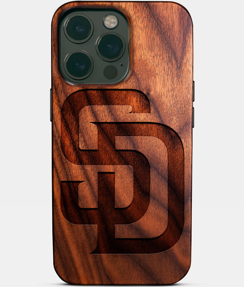 Eco-friendly San Diego Padres iPhone 14 Pro Max Case - Carved Wood Custom San Diego Padres Gift For Him - Monogrammed Personalized iPhone 14 Pro Max Cover By Engraved In Nature