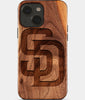 Eco-friendly San Diego Padres iPhone 15 Plus Case - Carved Wood Custom San Diego Padres Gift For Him - Monogrammed Personalized iPhone 15 Plus Cover By Engraved In Nature