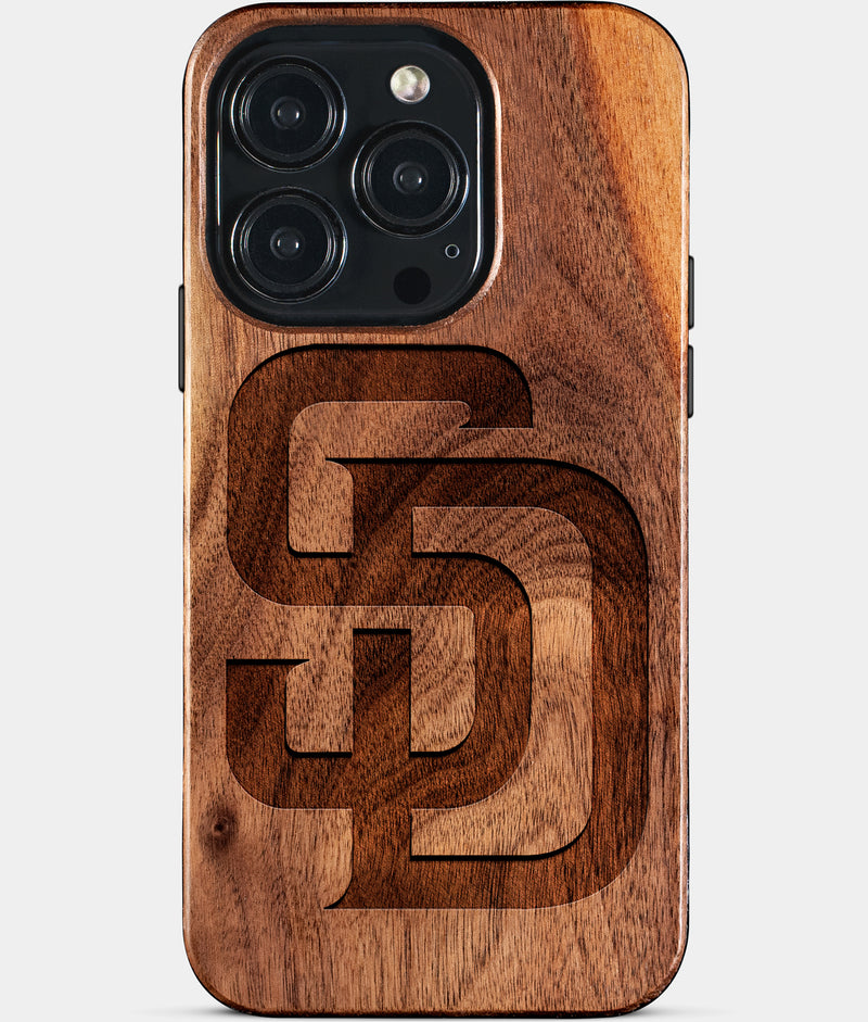 Eco-friendly San Diego Padres iPhone 15 Pro Case - Carved Wood Custom San Diego Padres Gift For Him - Monogrammed Personalized iPhone 15 Pro Cover By Engraved In Nature