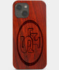 Carved Wood San Francisco 49ers iPhone 13 Mini Case | Custom SF 49ers Gift, Birthday Gift | Personalized Mahogany Wood Cover, Gifts For Him, Monogrammed Gift For Fan | by Engraved In Nature