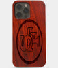 Carved Wood San Francisco 49ers iPhone 13 Pro Case | Custom SF 49ers Gift, Birthday Gift | Personalized Mahogany Wood Cover, Gifts For Him, Monogrammed Gift For Fan | by Engraved In Nature