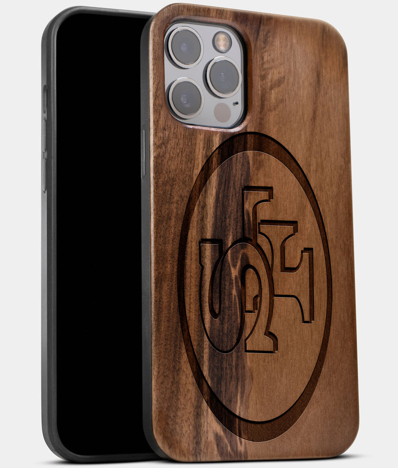 Best Wood San Francisco 49ers iPhone 13 Pro Case | Custom SF 49ers Gift | Walnut Wood Cover - Engraved In Nature