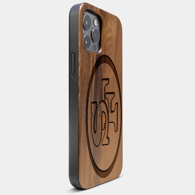 Best Wood San Francisco 49ers iPhone 13 Pro Max Case | Custom SF 49ers Gift | Walnut Wood Cover - Engraved In Nature