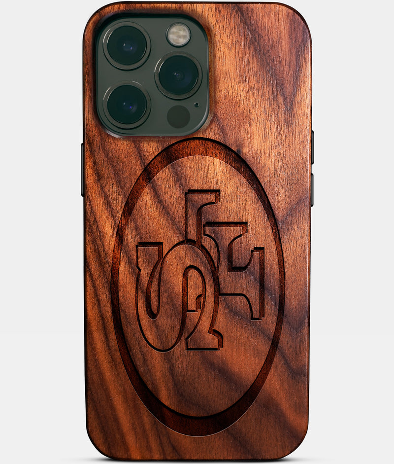 Eco-friendly San Francisco 49Ers iPhone 14 Pro Max Case - Carved Wood Custom San Francisco 49Ers Gift For Him - Monogrammed Personalized iPhone 14 Pro Max Cover By Engraved In Nature