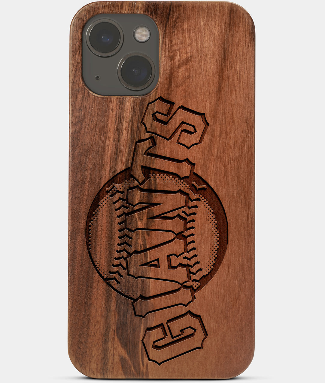 Carved Wood San Francisco Giants iPhone 13 Mini Case | Custom SF Giants Gift, Birthday Gift | Personalized Mahogany Wood Cover, Gifts For Him, Monogrammed Gift For Fan | by Engraved In Nature