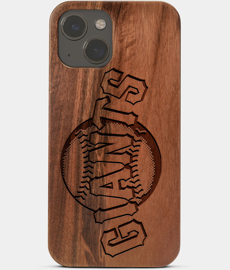 Carved Wood San Francisco Giants iPhone 13 Mini Case | Custom SF Giants Gift, Birthday Gift | Personalized Mahogany Wood Cover, Gifts For Him, Monogrammed Gift For Fan | by Engraved In Nature