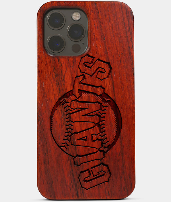 Carved Wood San Francisco Giants iPhone 13 Pro Case | Custom SF Giants Gift, Birthday Gift | Personalized Mahogany Wood Cover, Gifts For Him, Monogrammed Gift For Fan | by Engraved In Nature