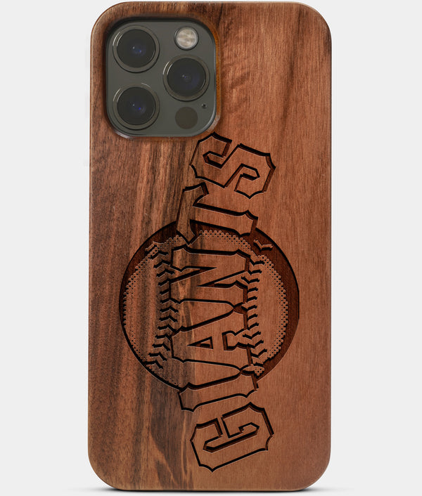 Carved Wood San Francisco Giants iPhone 13 Pro Max Case | Custom SF Giants Gift, Birthday Gift | Personalized Mahogany Wood Cover, Gifts For Him, Monogrammed Gift For Fan | by Engraved In Nature