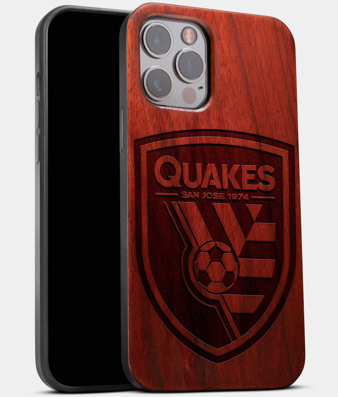 Best Wood San Jose Earthquakes iPhone 13 Pro Max Case | Custom San Jose Earthquakes Gift | Mahogany Wood Cover - Engraved In Nature