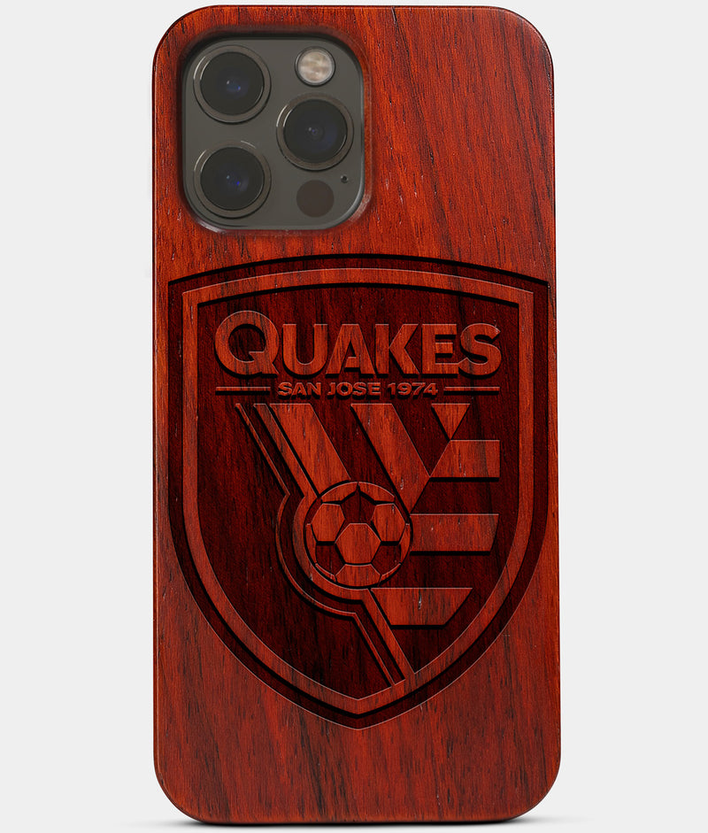 Carved Wood San Jose Earthquakes iPhone 13 Pro Max Case | Custom San Jose Earthquakes Gift, Birthday Gift | Personalized Mahogany Wood Cover, Gifts For Him, Monogrammed Gift For Fan | by Engraved In Nature