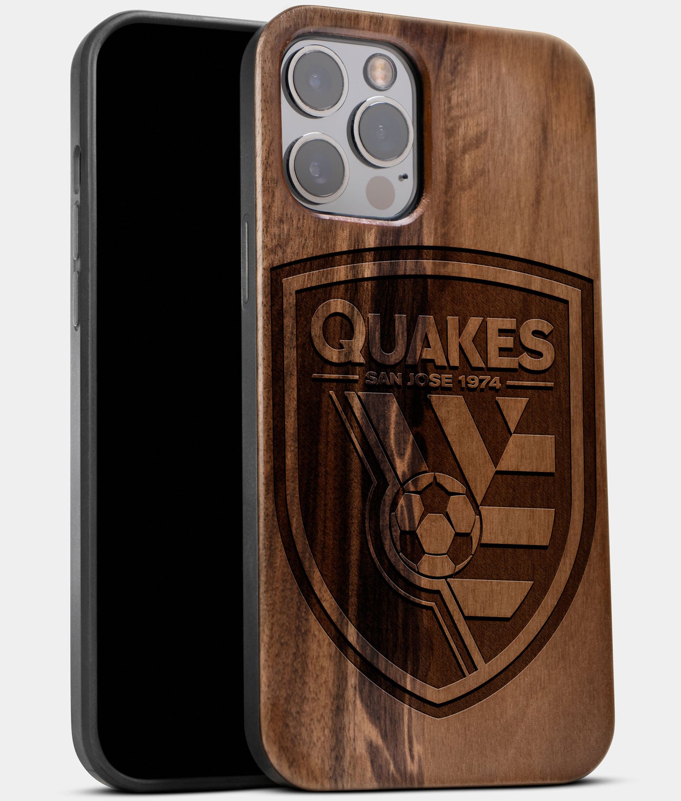 Best Wood San Jose Earthquakes iPhone 13 Pro Max Case | Custom San Jose Earthquakes Gift | Walnut Wood Cover - Engraved In Nature
