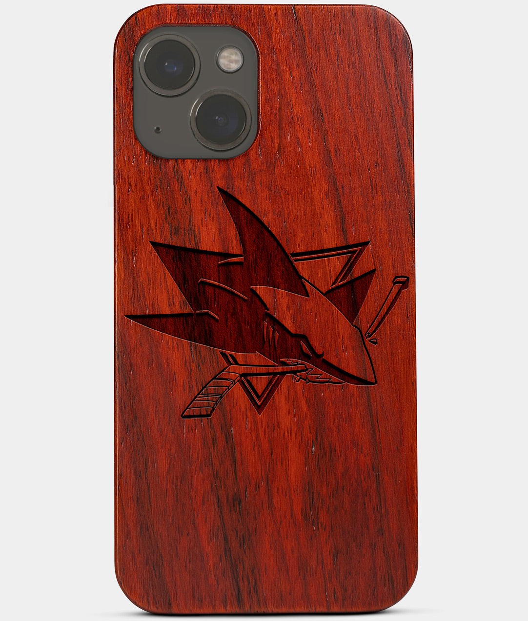 Carved Wood San Jose Sharks iPhone 13 Case | Custom San Jose Sharks Gift, Birthday Gift | Personalized Mahogany Wood Cover, Gifts For Him, Monogrammed Gift For Fan | by Engraved In Nature