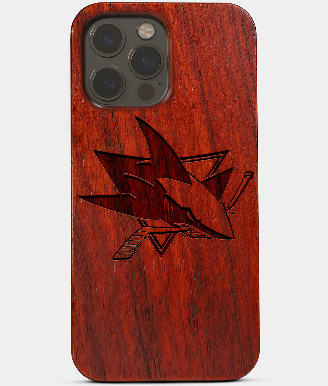 Carved Wood San Jose Sharks iPhone 13 Pro Case | Custom San Jose Sharks Gift, Birthday Gift | Personalized Mahogany Wood Cover, Gifts For Him, Monogrammed Gift For Fan | by Engraved In Nature