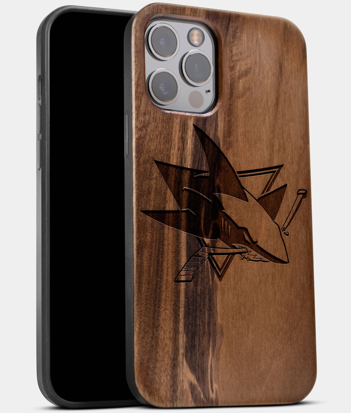 Best Wood San Jose Sharks iPhone 13 Pro Case | Custom San Jose Sharks Gift | Walnut Wood Cover - Engraved In Nature