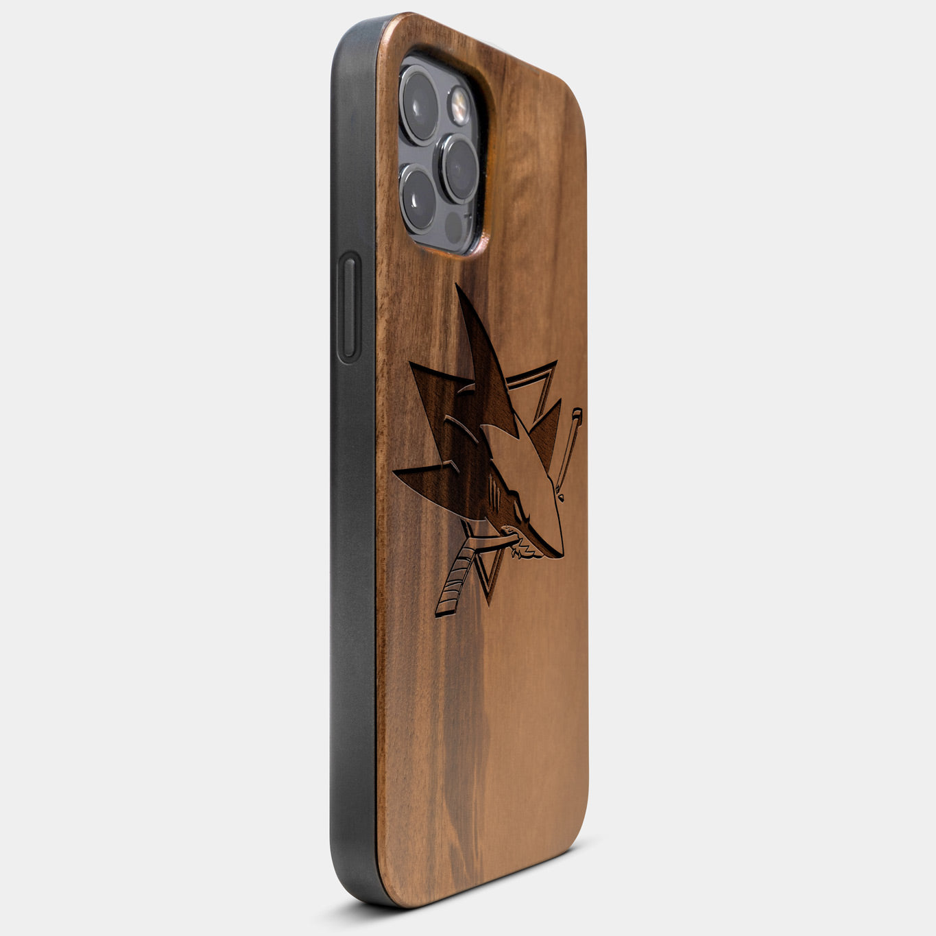 Best Wood San Jose Sharks iPhone 13 Pro Max Case | Custom San Jose Sharks Gift | Walnut Wood Cover - Engraved In Nature