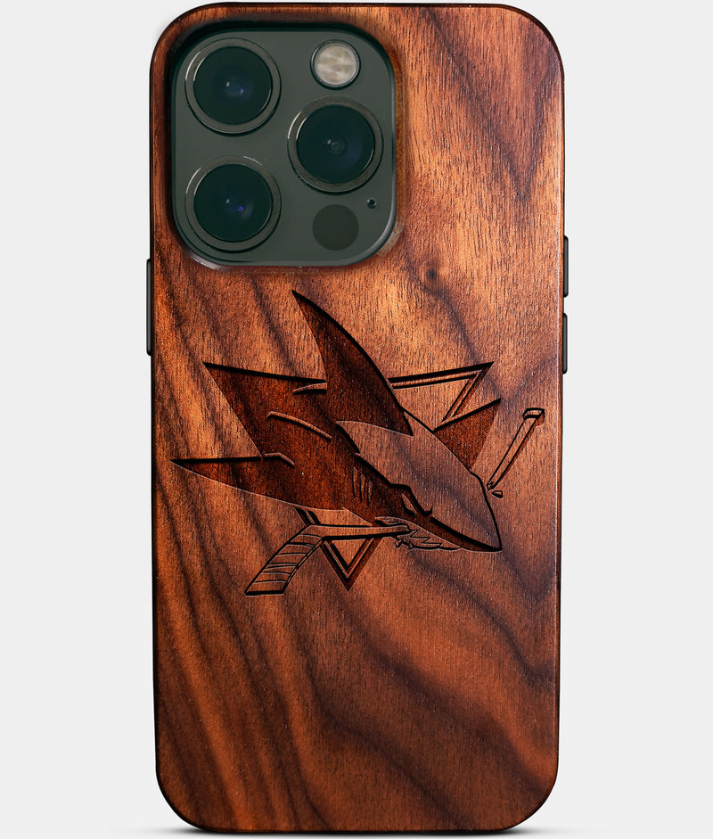 Eco-friendly San Jose Sharks iPhone 14 Pro Case - Carved Wood Custom San Jose Sharks Gift For Him - Monogrammed Personalized iPhone 14 Pro Cover By Engraved In Nature
