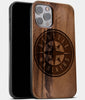 Best Wood Seattle Mariners iPhone 13 Pro Case | Custom Seattle Mariners Gift | Walnut Wood Cover - Engraved In Nature