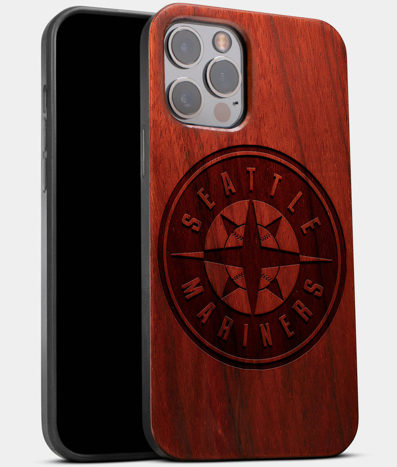 Best Wood Seattle Mariners iPhone 13 Pro Max Case | Custom Seattle Mariners Gift | Mahogany Wood Cover - Engraved In Nature