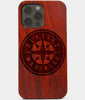 Carved Wood Seattle Mariners iPhone 13 Pro Max Case | Custom Seattle Mariners Gift, Birthday Gift | Personalized Mahogany Wood Cover, Gifts For Him, Monogrammed Gift For Fan | by Engraved In Nature