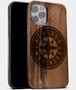 Best Wood Seattle Mariners iPhone 13 Pro Max Case | Custom Seattle Mariners Gift | Walnut Wood Cover - Engraved In Nature