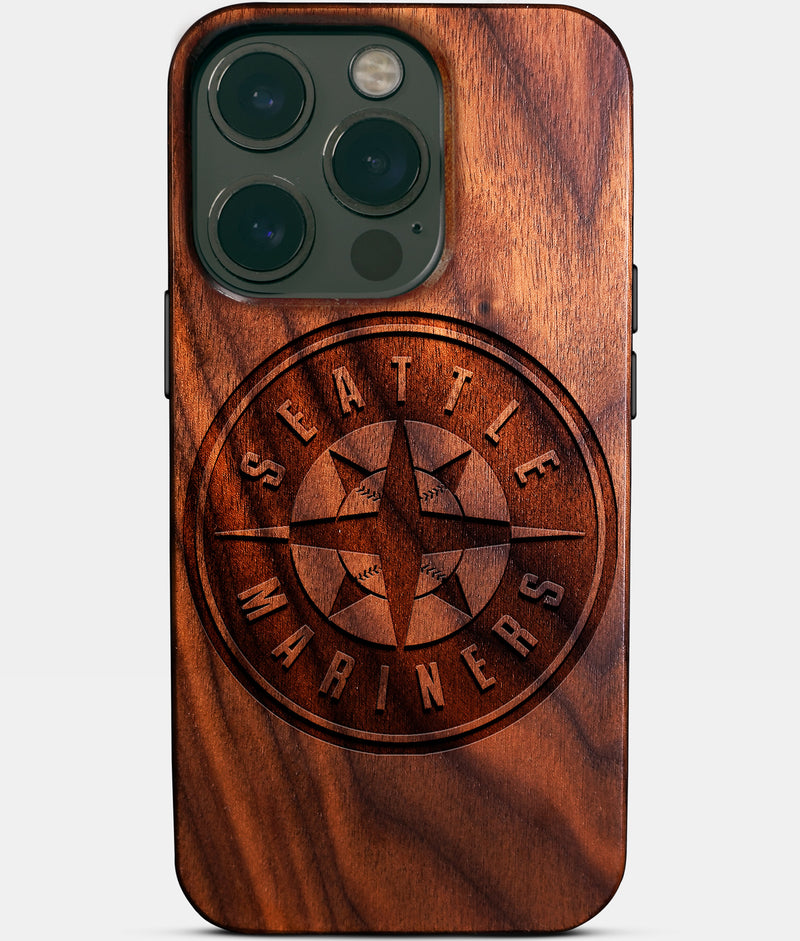 Eco-friendly Seattle Mariners iPhone 14 Pro Case - Carved Wood Custom Seattle Mariners Gift For Him - Monogrammed Personalized iPhone 14 Pro Cover By Engraved In Nature