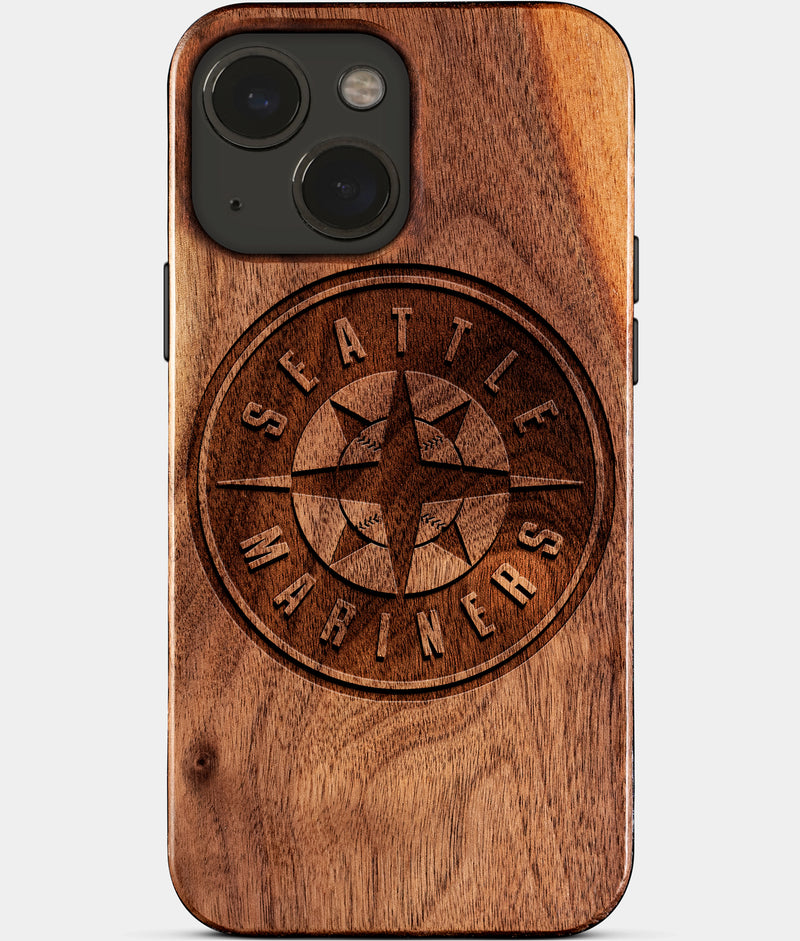 Eco-friendly Seattle Mariners iPhone 15 Case - Carved Wood Custom Seattle Mariners Gift For Him - Monogrammed Personalized iPhone 15 Cover By Engraved In Nature