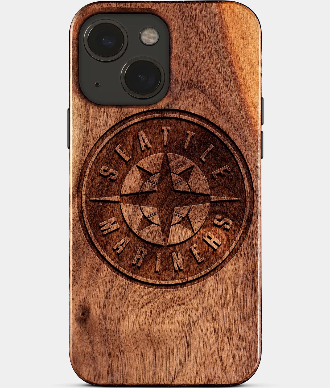 Eco-friendly Seattle Mariners iPhone 15 Plus Case - Carved Wood Custom Seattle Mariners Gift For Him - Monogrammed Personalized iPhone 15 Plus Cover By Engraved In Nature