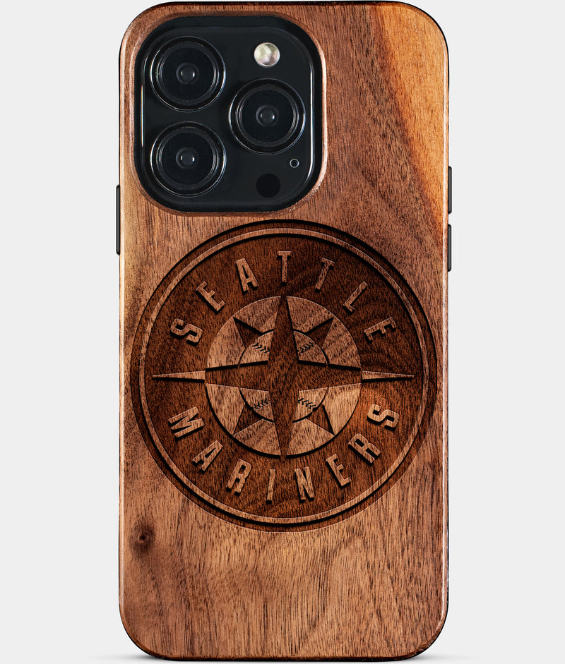 Eco-friendly Seattle Mariners iPhone 15 Pro Case - Carved Wood Custom Seattle Mariners Gift For Him - Monogrammed Personalized iPhone 15 Pro Cover By Engraved In Nature