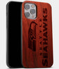 Best Wood Seattle Seahawks iPhone 13 Pro Max Case | Custom Seattle Seahawks Gift | Mahogany Wood Cover - Engraved In Nature