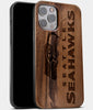 Best Wood Seattle Seahawks iPhone 13 Pro Max Case | Custom Seattle Seahawks Gift | Walnut Wood Cover - Engraved In Nature