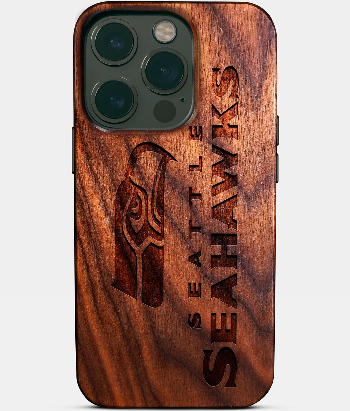 Eco-friendly Seattle Seahawks iPhone 14 Pro Case - Carved Wood Custom Seattle Seahawks Gift For Him - Monogrammed Personalized iPhone 14 Pro Cover By Engraved In Nature