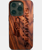 Eco-friendly Seattle Seahawks iPhone 14 Pro Case - Carved Wood Custom Seattle Seahawks Gift For Him - Monogrammed Personalized iPhone 14 Pro Cover By Engraved In Nature