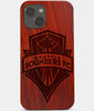 Carved Wood Seattle Sounders FC iPhone 13 Case | Custom Seattle Sounders FC Gift, Birthday Gift | Personalized Mahogany Wood Cover, Gifts For Him, Monogrammed Gift For Fan | by Engraved In Nature
