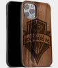 Best Wood Seattle Sounders FC iPhone 13 Pro Max Case | Custom Seattle Sounders FC Gift | Walnut Wood Cover - Engraved In Nature